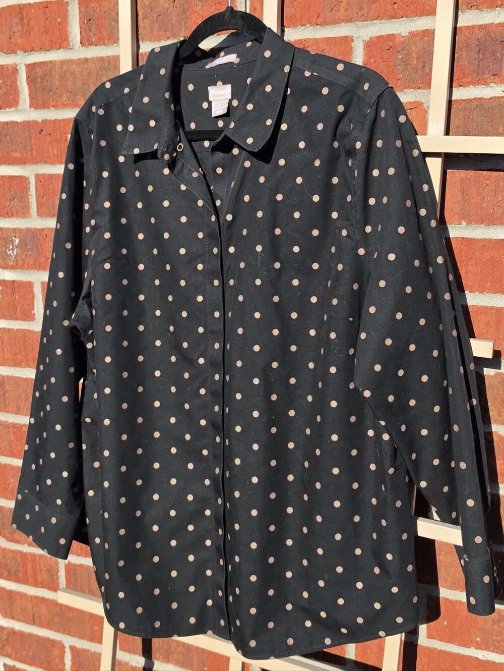 Chico's 4 Black Gold Glam Polka Dot Cotton Button Down